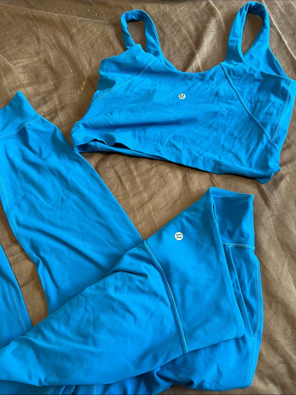 lululemon athletica Bright Blue Leggings and Sports Cropped Tank Set